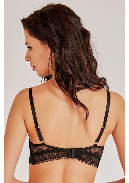 4748 Kadın Siyah Deri Zigzag Dantelli Sütyen fiyatları