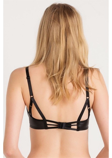 4759 Kadın Siyah Deri Görünüm Kumaşlı Ince Süngerli Çıkarılabilir Dolgulu Sütyen fiyatları