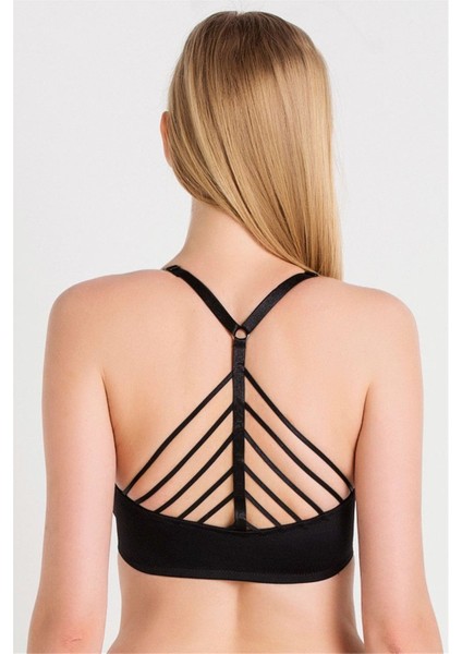 8026 Kadın Siyah Önden Klipsli Sırtı Şeritli Çıkarılabilir Destekli Sütyen