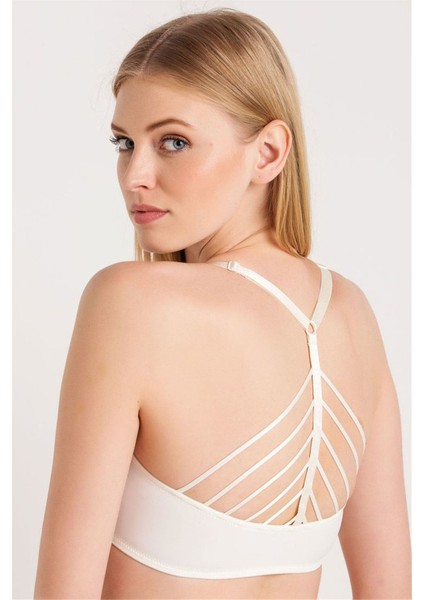 8026 Kadın Ekru Önden Klipsli Sırtı Şeritli Çıkarılabilir Destekli Sütyen