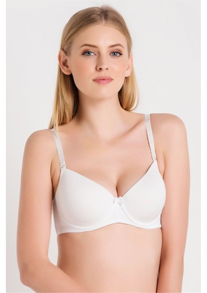 3045 Kadın Beyaz Ince Süngerli Düz Kumaşlı Dikişsiz Sütyen