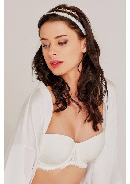 7073 Kadın Ekru Straplez Dantelli Büyük Beden Sütyen fiyatları