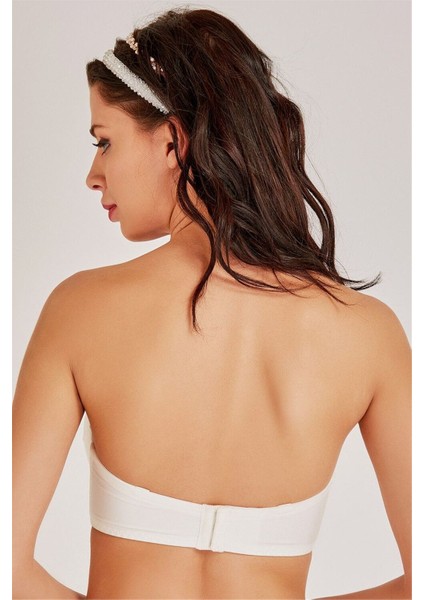 7073 Kadın Ekru Straplez Dantelli Büyük Beden Sütyen modelleri