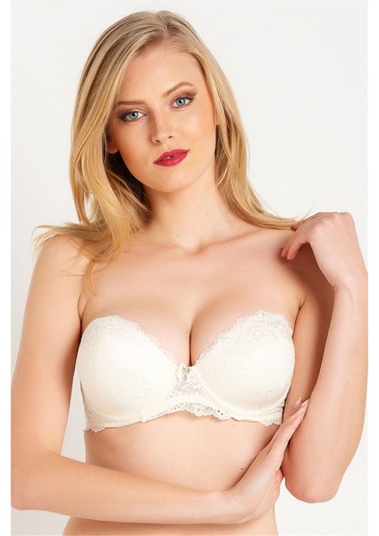 2060 Kadın Ekru Dantelli Su Dolgulu Straplez Sütyen