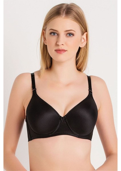 5738 Kadın Siyah Düz Kumaşlı Ince Süngerli Tam Kap Toparlayıcı Sütyen