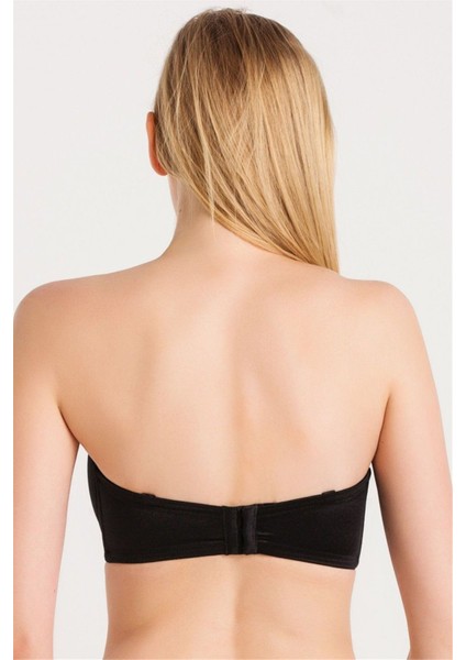 7038 Kadın Siyah Düz Kumaşlı Büyük Beden Ince Süngerli Askısız Straplez Sütyen fiyatları