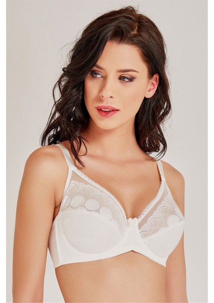 7857 Kadın Ekru Balenli Dantelli Toparlayıcı Sütyen