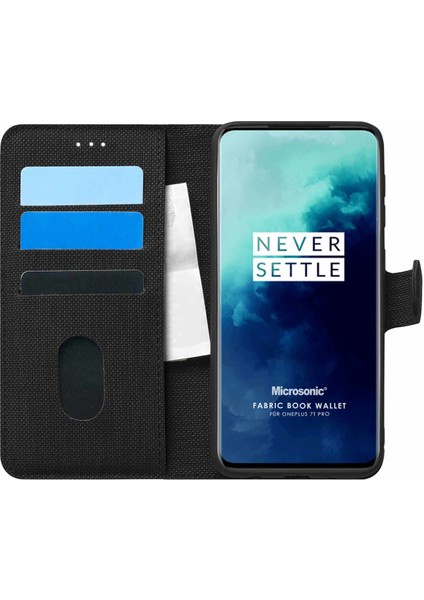 Oneplus 7t Pro Kılıf Fabric Book Wallet Siyah