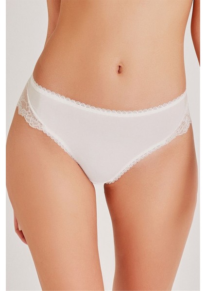789 Kadın Ekru Önü Kumaş Arkası Dantel Normal Külot