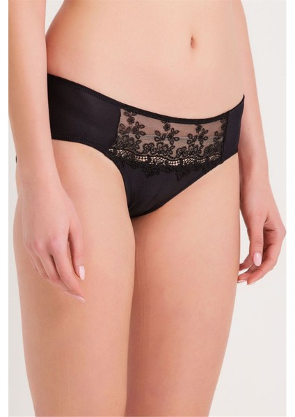 285 Kadın Siyah Önü Güpürlü Yüksek Bel Külot