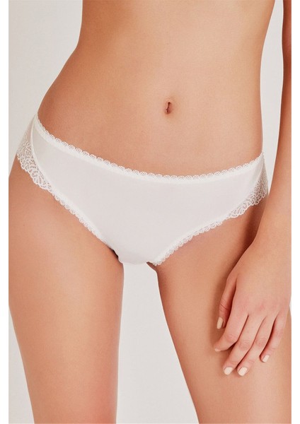 312 Kadın Ekru Arkası Dantelli Normal Külot