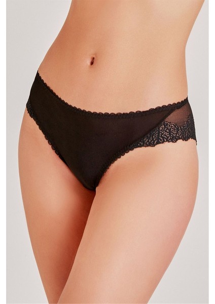 312 Kadın Siyah Arkası Dantelli Normal Külot