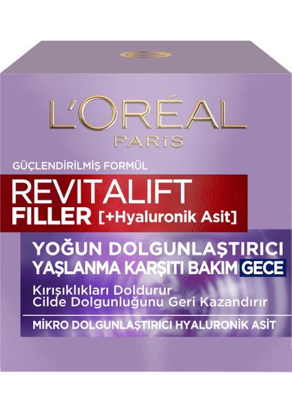 L'Oréal Paris Revitalift Filler Yoğun Dolgunlaştırıcı Yaşlanma Karşıtı Gece Kremi 50Ml - Hyaluronik Asit