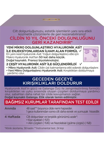 L'Oréal Paris Revitalift Filler Yoğun Dolgunlaştırıcı Yaşlanma Karşıtı Gece Kremi 50Ml - Hyaluronik Asit