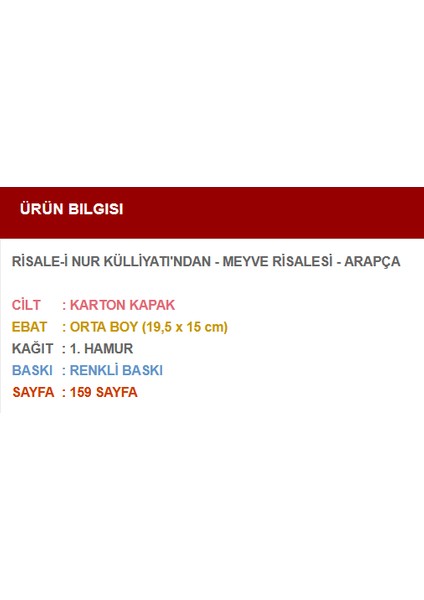 Meyve Risalesi (Arapça) fiyatları
