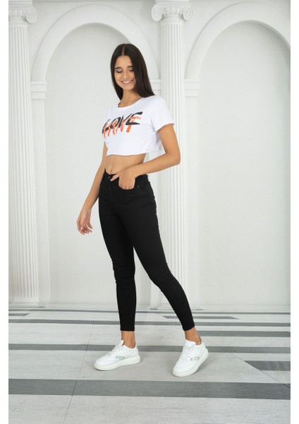 Siyah Kadın Skinny Yüksek Bel Bilek Boy Dar Paça Likralı Pantolon fiyatları