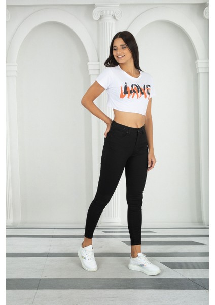 Siyah Kadın Skinny Yüksek Bel Bilek Boy Dar Paça Likralı Pantolon modelleri