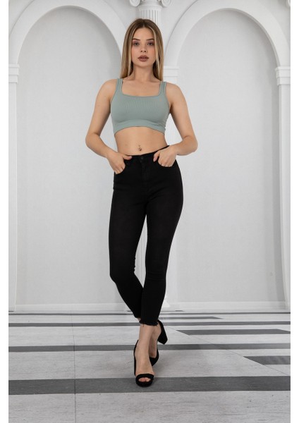 Füme Kadın Skinny Yüksek Bel Bilek Boy Dar Paça Likralı Pantolon