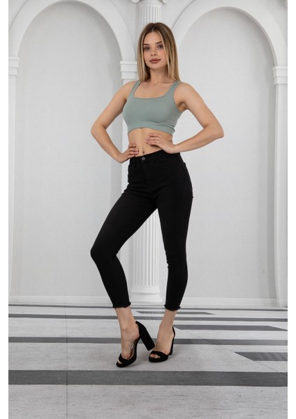 Füme Kadın Skinny Yüksek Bel Bilek Boy Dar Paça Likralı Pantolon modelleri