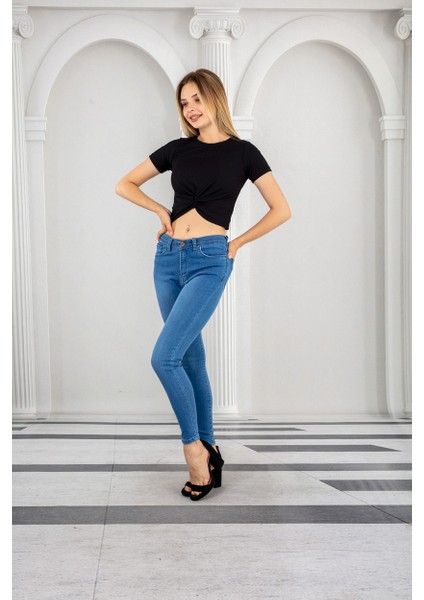 Mavi Kadın Skinny Yüksek Bel Bilek Boy Dar Paça Likralı Pantolon fiyatları