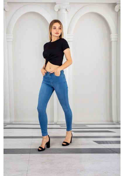 Mavi Kadın Skinny Yüksek Bel Bilek Boy Dar Paça Likralı Pantolon modelleri