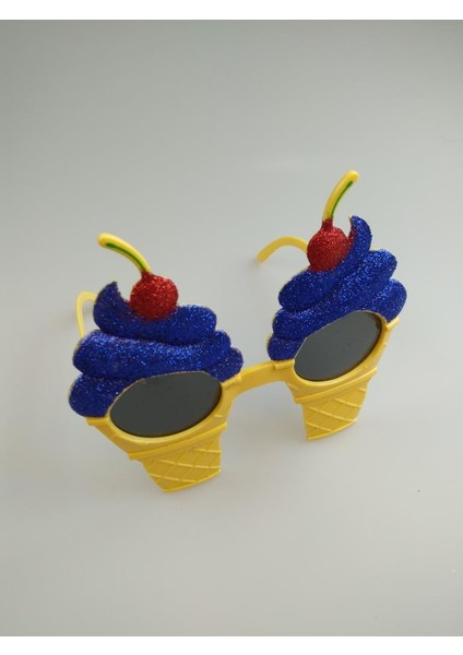 Gözlük Dondurma Kirazlı Simli Mavi