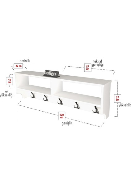Portmanto Duvar Askılığı Elbise Askılığı Raflı Duvar Askılığı Beyaz 120 cm