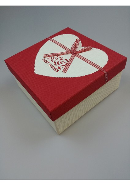 Kutu Kırmızı Krem Best Wishes 17CM x 17CM x 8cm