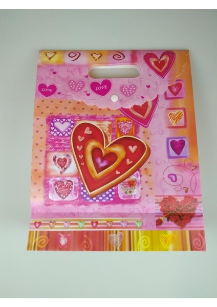 Hediye Çantası Plastik Kalpli Çıt Çıtlı 26CM x 33CM