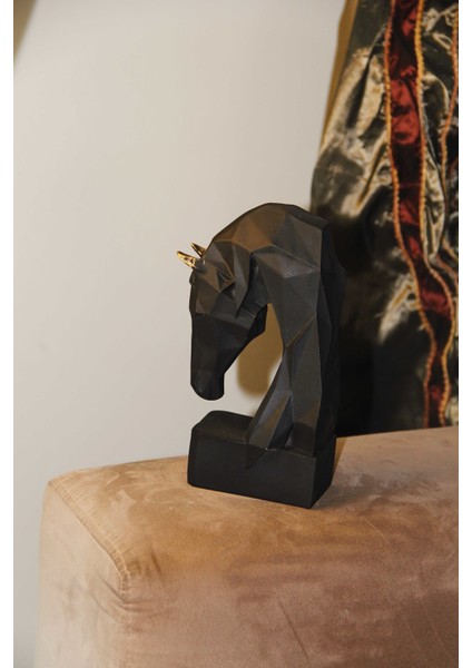 Siyah Dekoratif At Başı Kübik Hediyelik Biblo