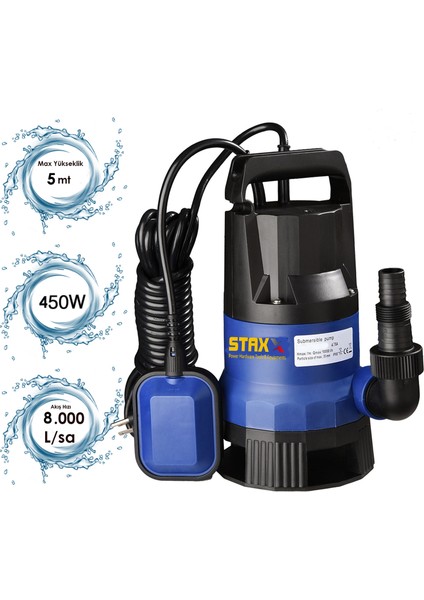 Staxx Power 450W  Plastik Gövdeli Kirli ve Temiz Su Dalgıç Pompa Seti Şamandıralı Otomatik Paket