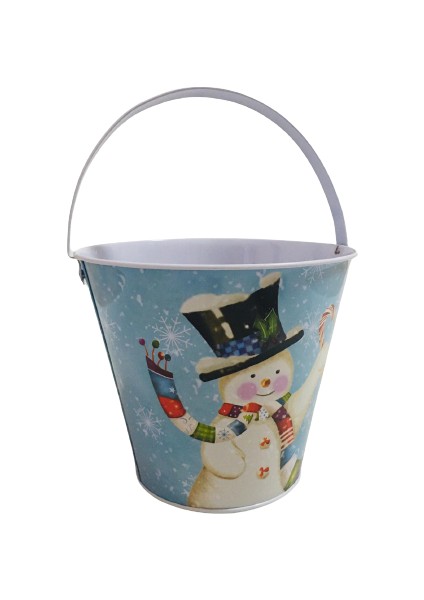 Yılbaşı Kardan Adam Teneke Kovası 12CM (Yükseklik) x 13CM x 9cm
