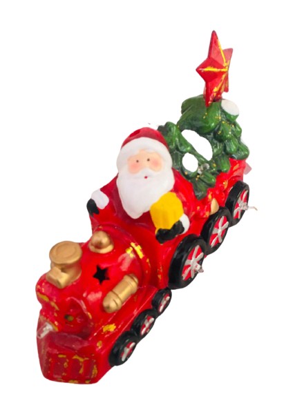 Yılbaşı Seramik Figür Işıklı Trenli Noel Baba Yıldızlı