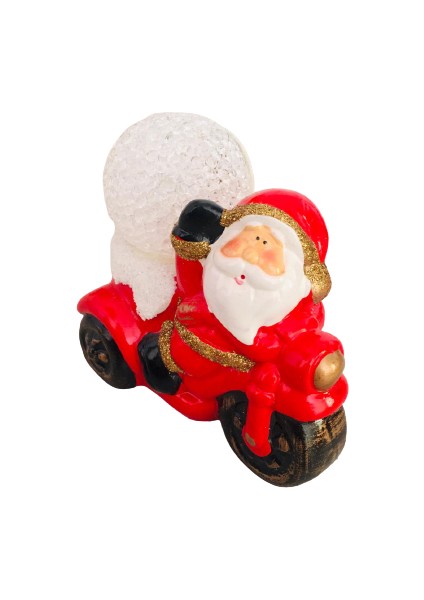 Yılbaşı Seramik Figür Işıklı Noel Baba Motor ve Kar Topu