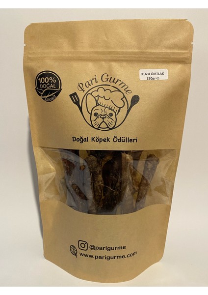 Kuzu Gırtlak Köpek Ödülü %100 Doğal Naturel 150GR Barf Kurutulmuş