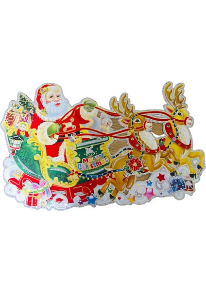 Yılbaşı Simli Poster Noel Baba ve Geykler Modeli 54CM x 40CM