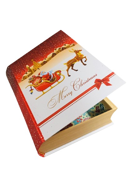 Yılbaşı Kutu Kitab Modeli Noel Baba ve Geyik Merry Christmas 25CM x 19CM x 6cm