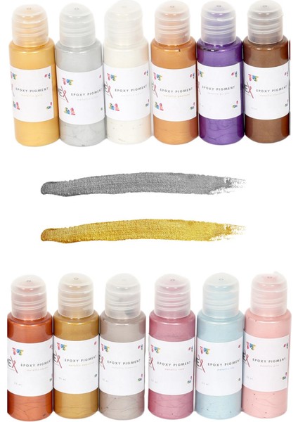 Epoksi Reçine Metalik Renkler Simli Pigment 12 x 35 ml