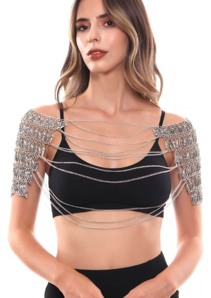 Kadın Antik Gümüş Kaplama El Yapımı Bohem Omuz Kolyesi indirimleri