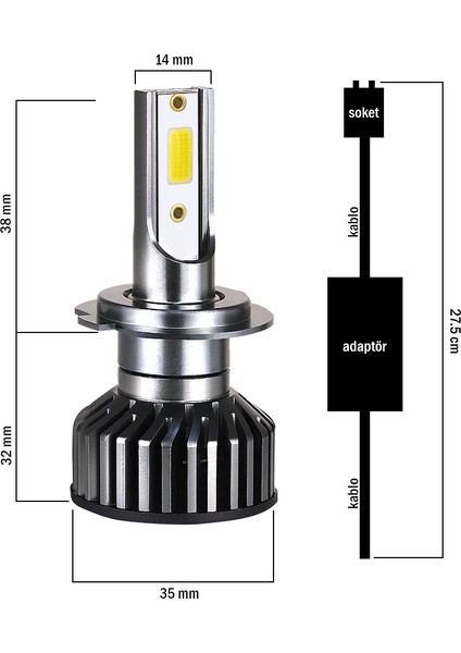 F2 LED Xenon Zenon Far Ampulü 6000 Lümen 6500K Şimşek Etkili Oto LED Far Gerçek Beyaz