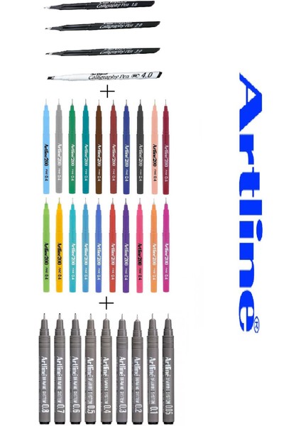 Artline 200 & Drawing Teknik Yazı Çizim ve Kaligrafi Kalem Seti 33'lü