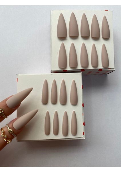 20 Adet Bej Mat Stiletto Takma Tırnak