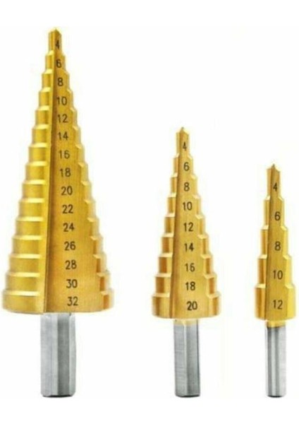 3 Parça Paslanmaz Kademeli Matkap Sac Delme Ucu