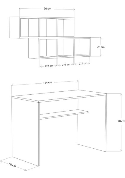V2020 Fara Raflı Çalışma Masası Ceviz/beyaz