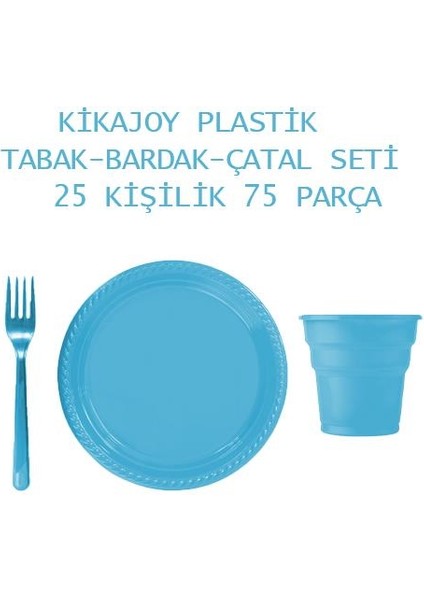 Plastik Lüks Mavi 25 Kişilik Tabak-Bardak-Çatal Seti