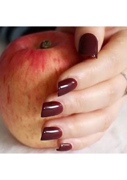 Koyu Kırmızı Bordo Takma Tırnak Lüks Parlak Doğal Kısa Boy Kare Nail Art Yapıştırıcılı Set