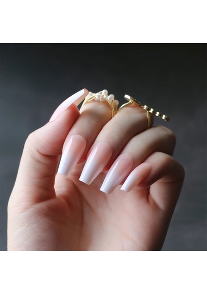 Natürel Pembe Beyaz Ombre French Takma Tırnak Lüks Doğal Extra Uzun Kare Ballerina Nail Art Set fiyatları