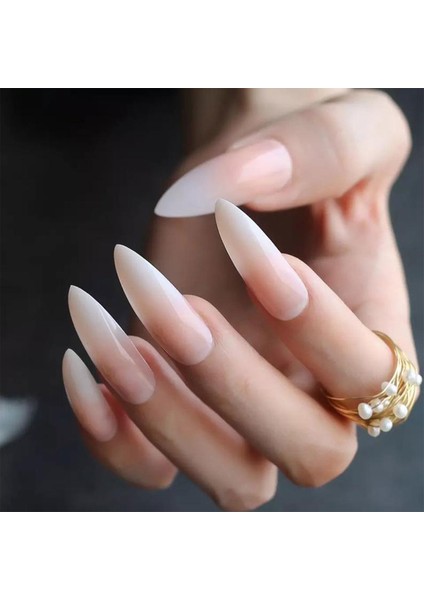 Pembe Beyaz Ombre French Takma Tırnak Lüks Parlak Extra Uzun Sivri Uçlu Stiletto Nail Art Set fiyatları