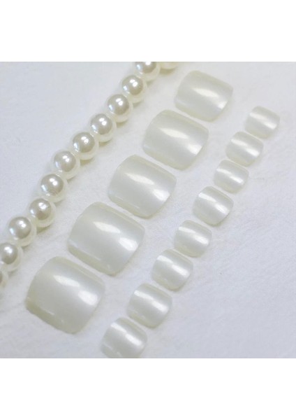 Inci Saten Beyaz Ayak Takma Tırnak Lüks Doğal Pedikür Natürel Pearl White Toe Nails Pro Pedicure Kit