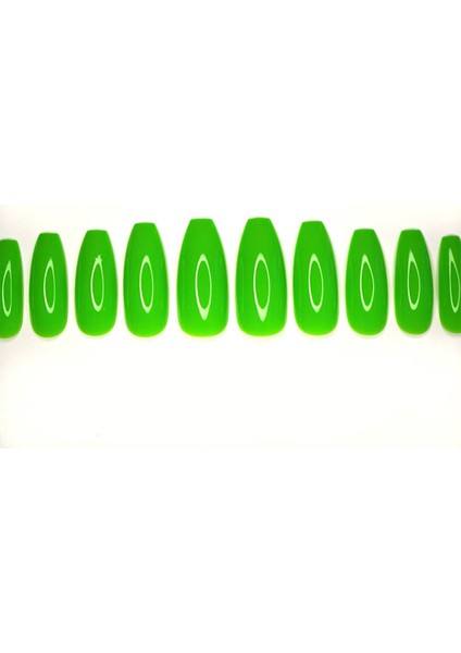 Yeşil Takma Tırnak Lüks Parlak Neon Extra Uzun Kare Ballerina Nail Art Yapıştırıcılı Set